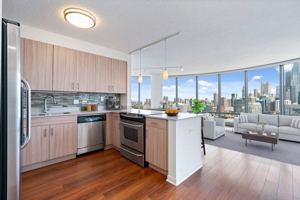 Modern Kitchen With Custom Cabinet at Kingsbury Plaza, Illinois