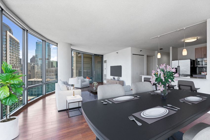 Dining Room With Living Area Dining Room With Living Area at Kingsbury Plaza, Chicago, IL, 60654