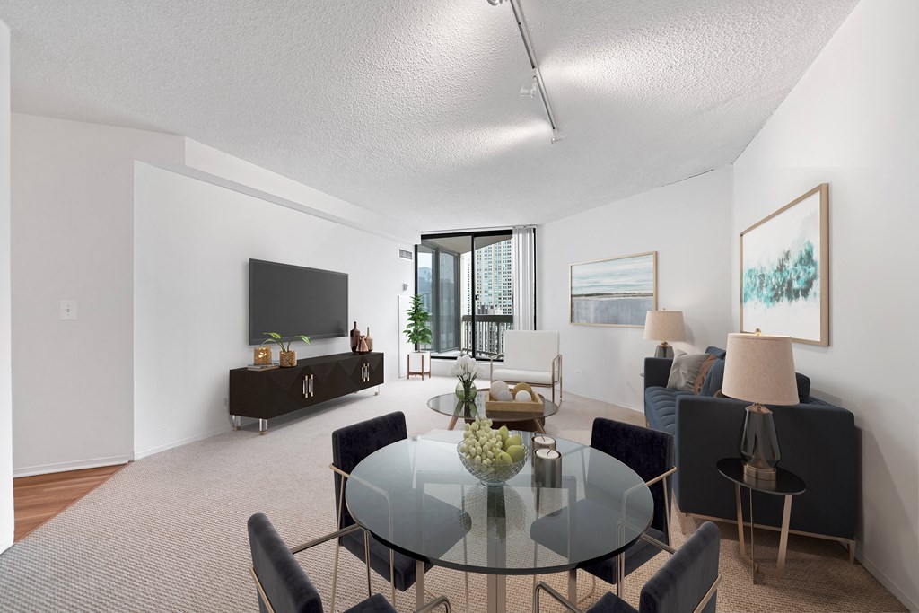 Dining Area With Living Room at Asbury Plaza, Chicago, Illinois