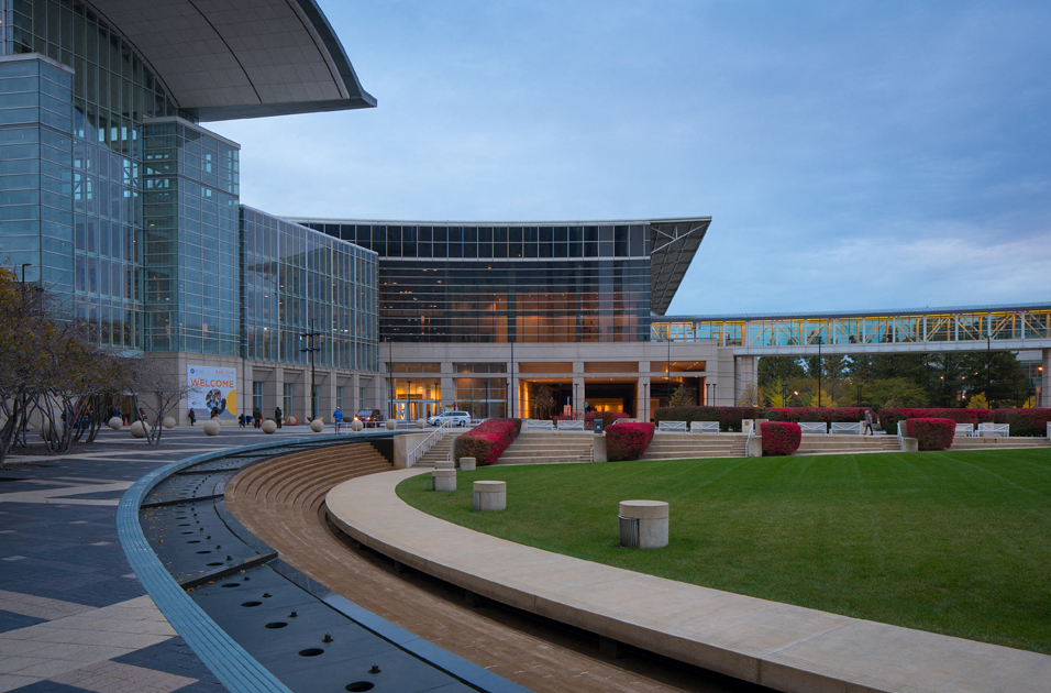 McCormick Place Welcome Lawn with building in background at Eden Commons, Chicago
