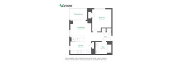 a floor plan of a unit with a bedroom and a living room