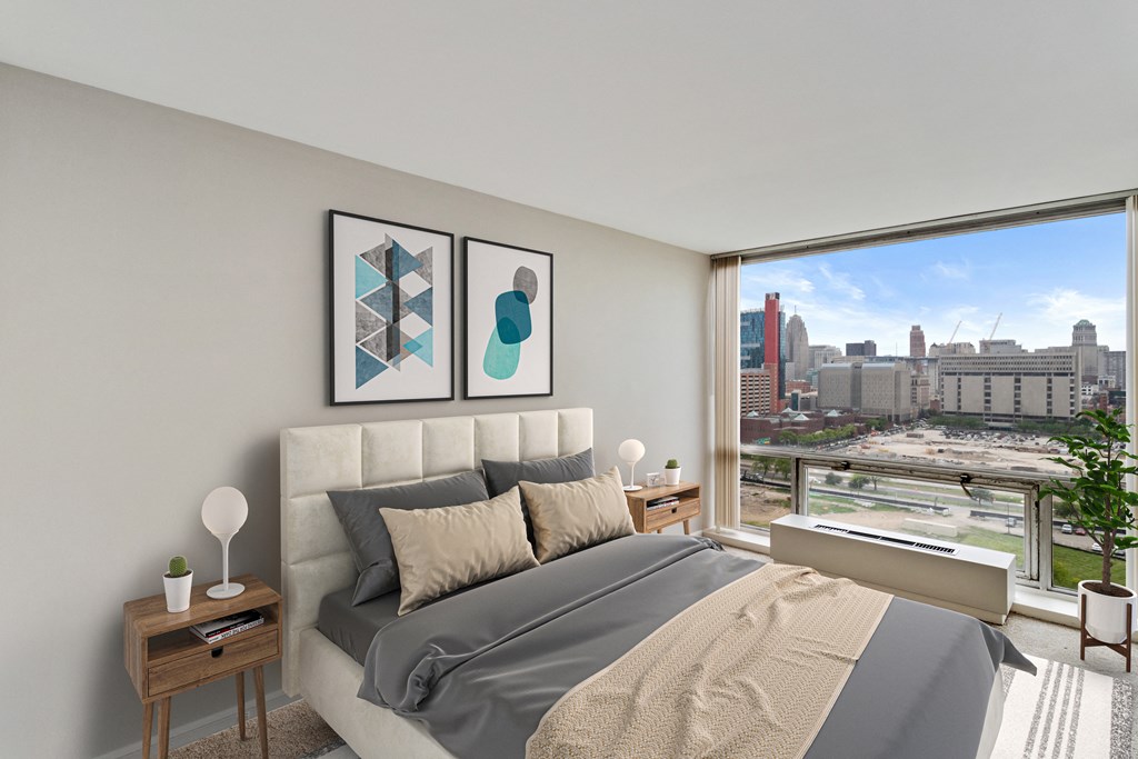 Spacious Bedroom With Comfortable Bed at The Pavilion, Detroit