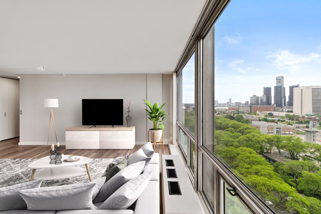 Living Room With TV at The Pavilion, Detroit, MI