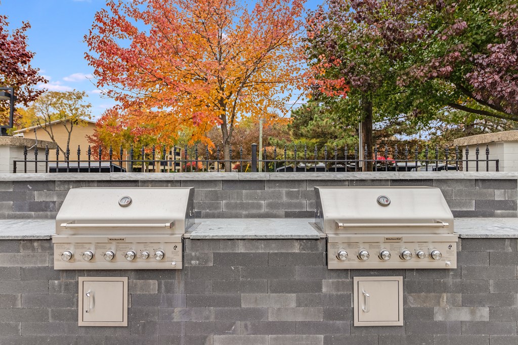 Built in grilling station with privacy wall  at The Waverly, Belleville, MI