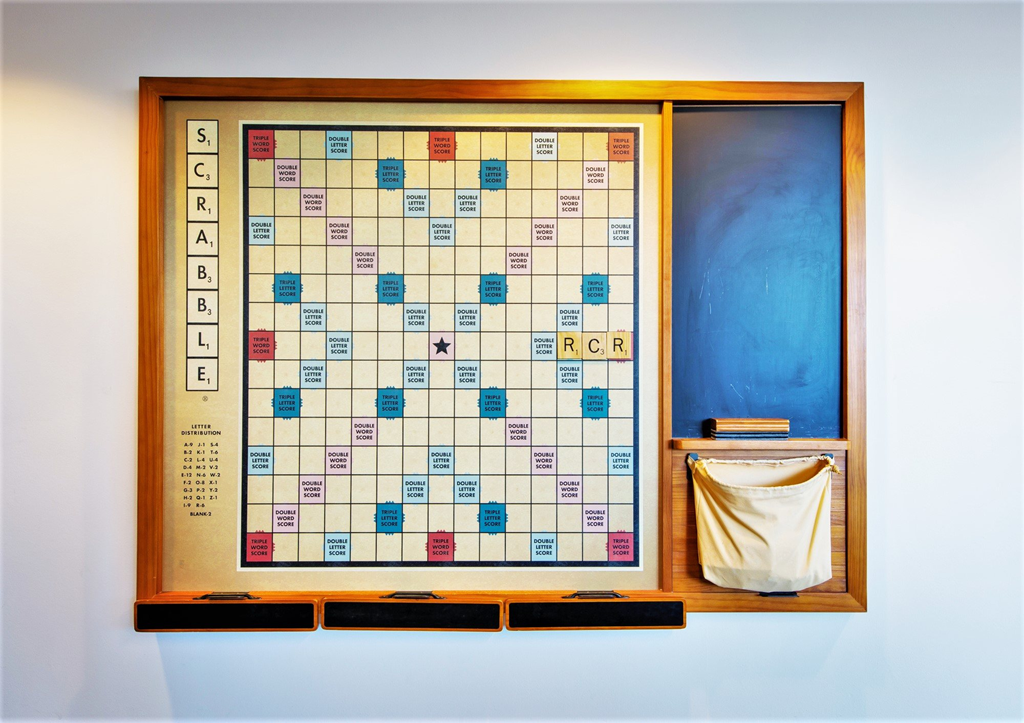 a scrabble board on the wall at One 333, Chicago