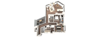 Floor plan of two bedroom apartment layout at Cassidy on Canal Apartments, Illinois, 60606