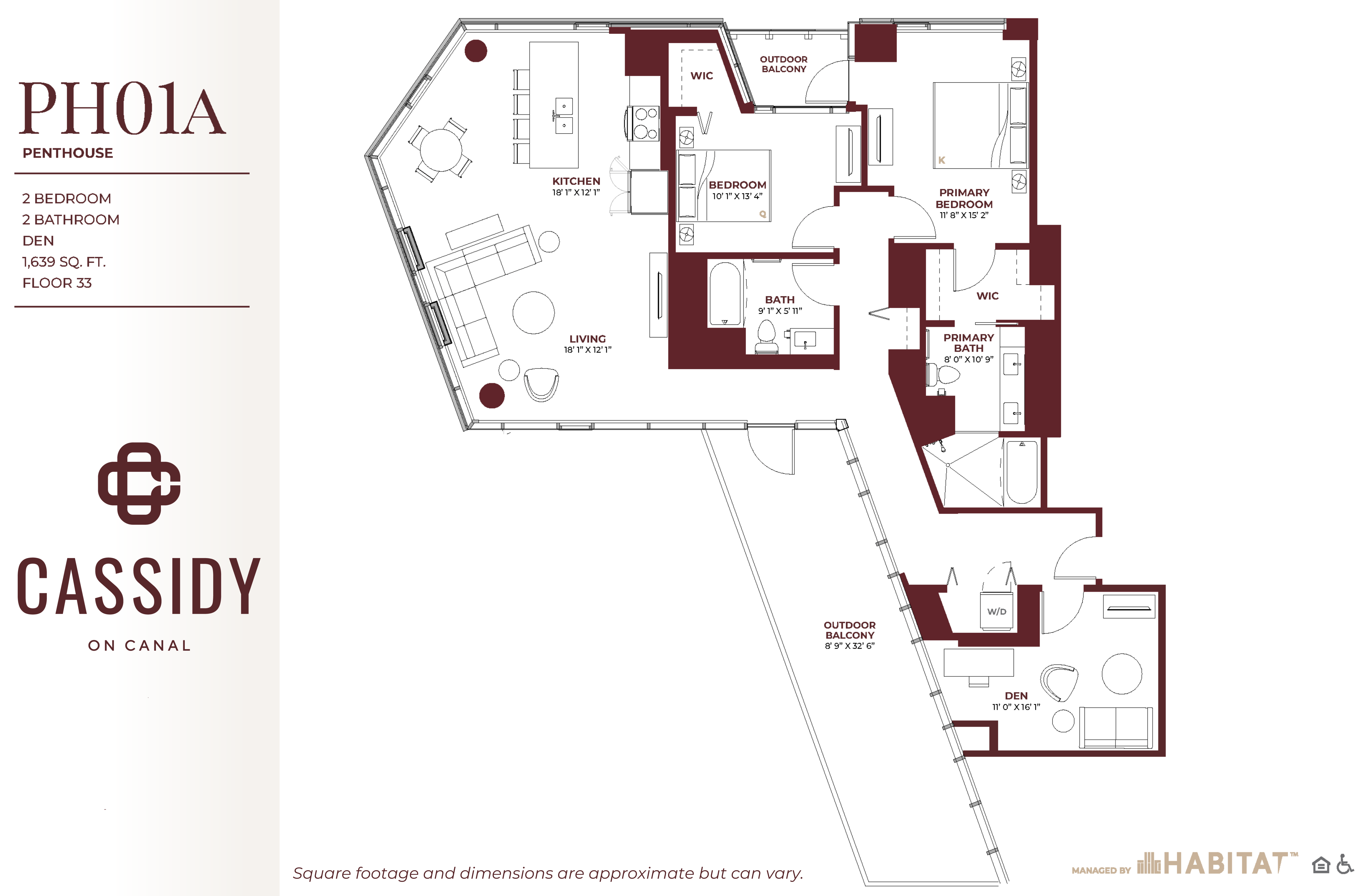 Penthouse 01A Floor Plan at Cassidy on Canal, Chicago, IL, 60654