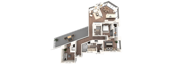Floor plan with two bedrooms and balcony at Cassidy on Canal Apartments, Chicago, IL 60606