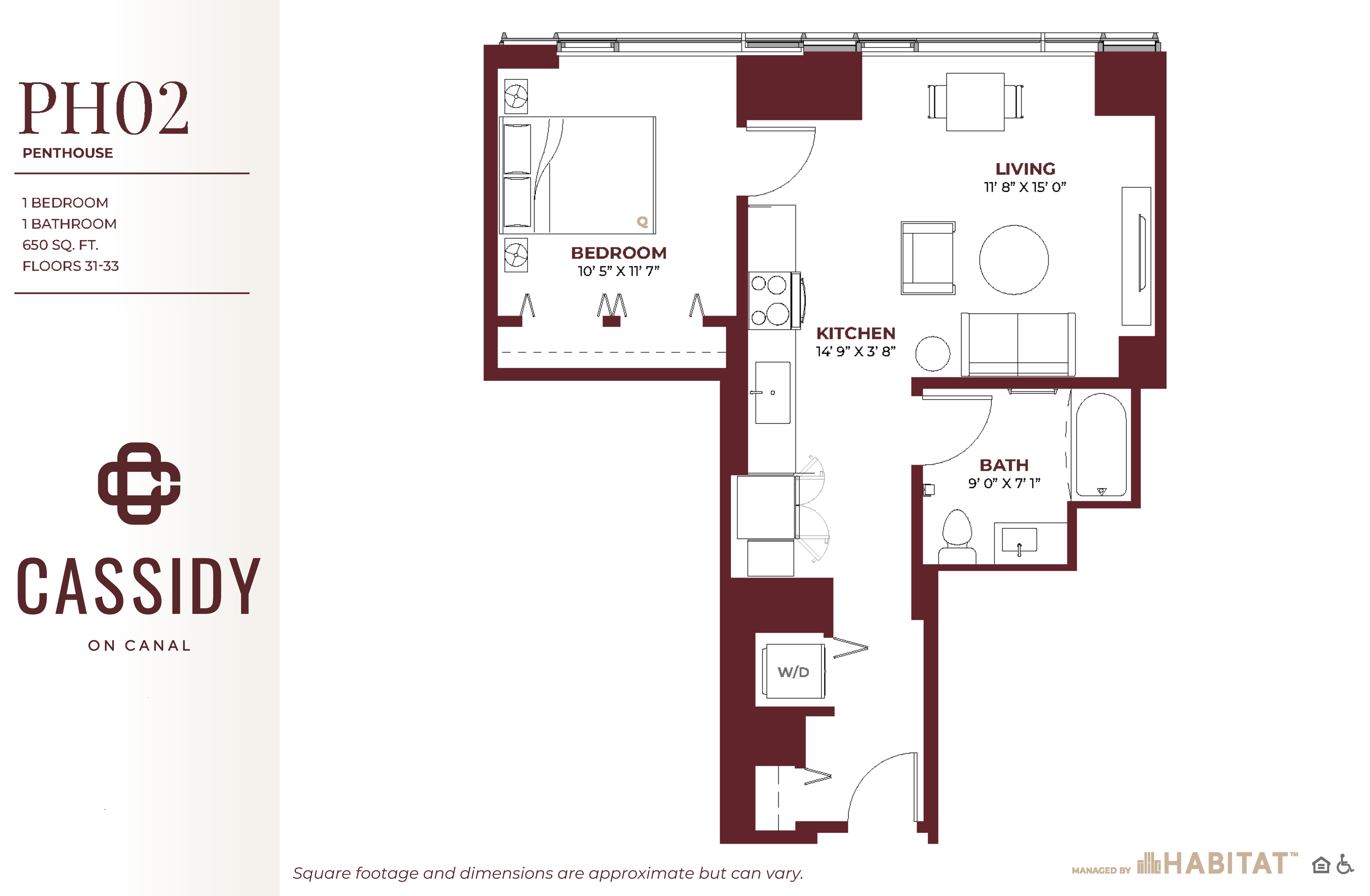 Penthouse 02 Floor Plan at Cassidy on Canal, Chicago, IL, 60654