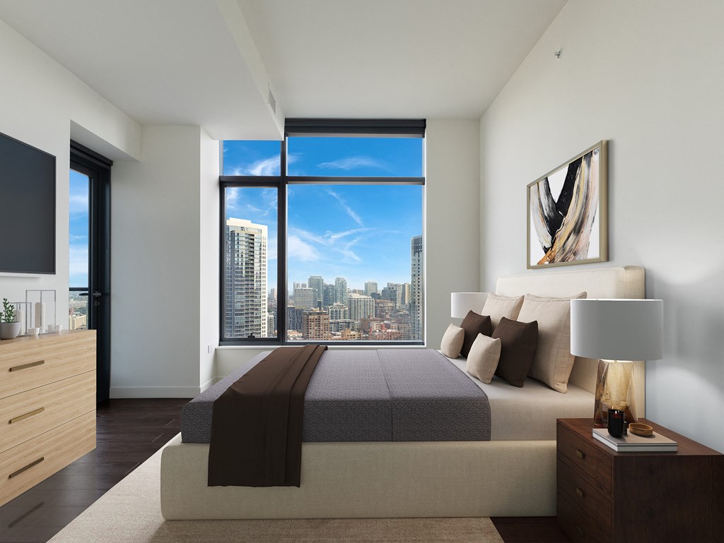 a bedroom with a bed and a window at Cassidy on Canal, Chicago, Illinois, 60606