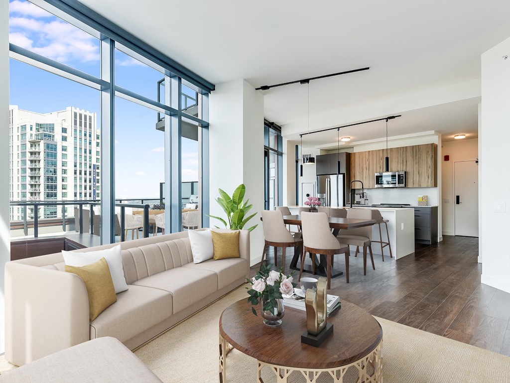 a living room with a couch and a table at Cassidy on Canal, Chicago, IL