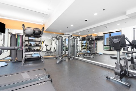 Gym at 43 Green, with treadmills & free-weights