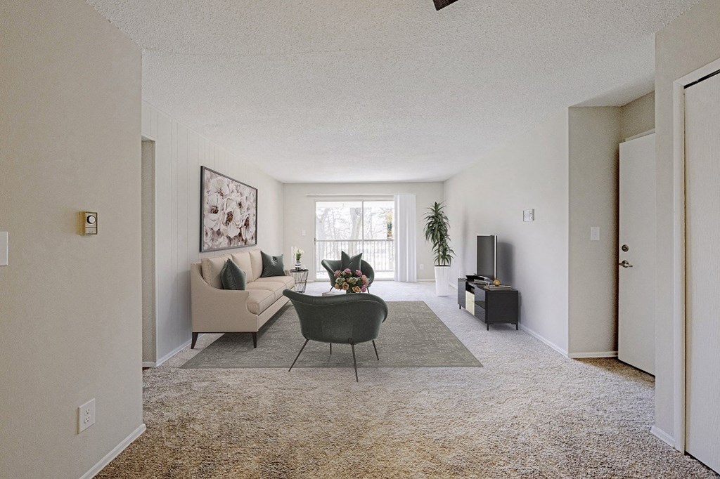 Spacious living area at The Waverly, Belleville, 48111