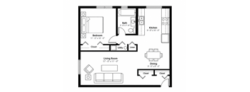 A black and white image of a floor plan for an apartment.