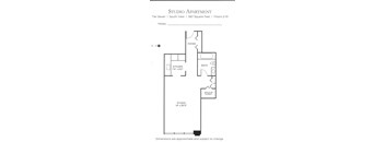 A floor plan for a Studio Apartment in the South View building.
