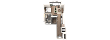 3D floor plan with bedroom and hallway storage at Cassidy on Canal Apartments, Chicago, IL
