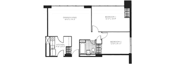 2 Bedroom 1 Bath 735-752 Sq.Ft. Two Bedroom Floor Plan at Twin Towers, IL