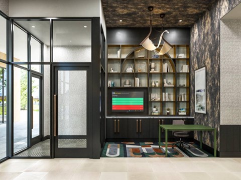 A modern interior with a black and white color scheme.