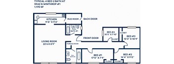 floor plan of a two bedroom apartment with a living room and a kitchen