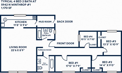 floor plan of a two bedroom apartment with a living room and a kitchen