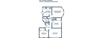 A floor plan of a 5101-03 North Kenmore typical two bedroom apartment.