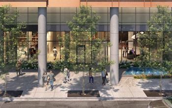 a rendering of a building with trees and people in front of itat Cassidy on Canal, Chicago, IL, 60654