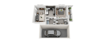 a spacious two bedroom apartment with two bathrooms and a spacious living room with a fireplace and a