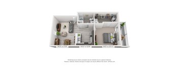 1 Bedroom, 1 Bathroom Second Level 760 square foot apartment floor plan rendering
