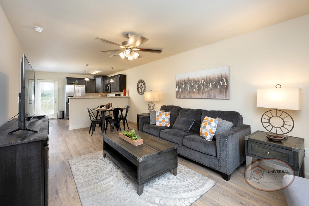 a living room with a couch and a coffee table