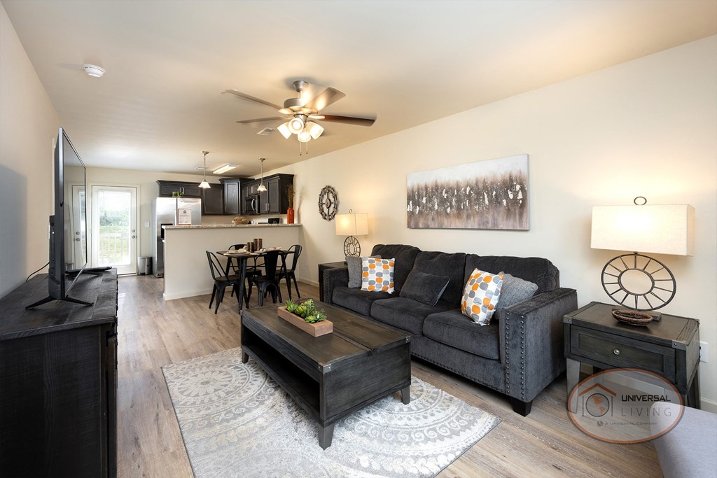 a living room with a couch and a coffee table