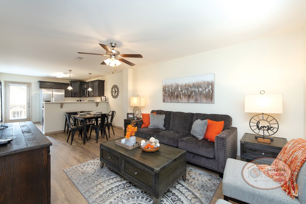 a living room with a couch and a table