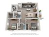 A 3d rendering of a 2 bedroom second level apartment