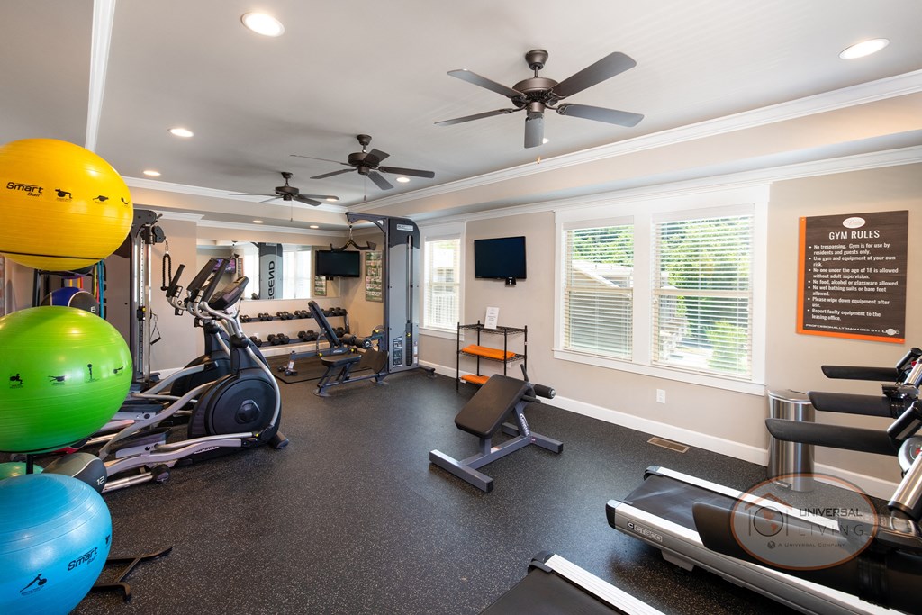 The Villas at Island Road. Apartment Homes in Bristol TN, For Rent. A fitness center featuring weight training equipment and cardio equipment.