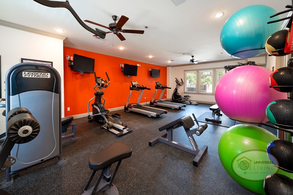 The Villas at Pigeon River, apartment homes in Sevierville, Tennessee. A fitness center with weight training and cardio equipment.