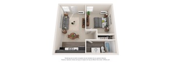 this is a 3d floor plan of 1 bedroom apartment