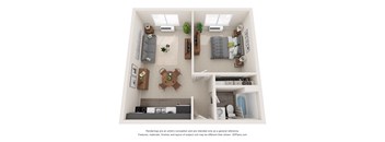 a floor plan of 1 bedroom apartment