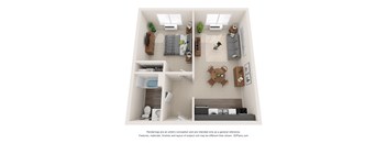 a floor plan of 1 bedroom apartment