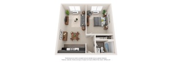 a floor plan of 1 bedroom apartment