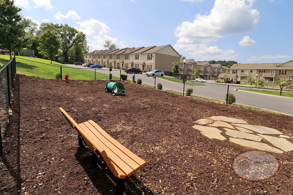 A fenced in dog park.
