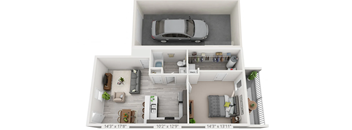 1 Bedroom with attached Garage - 680sf