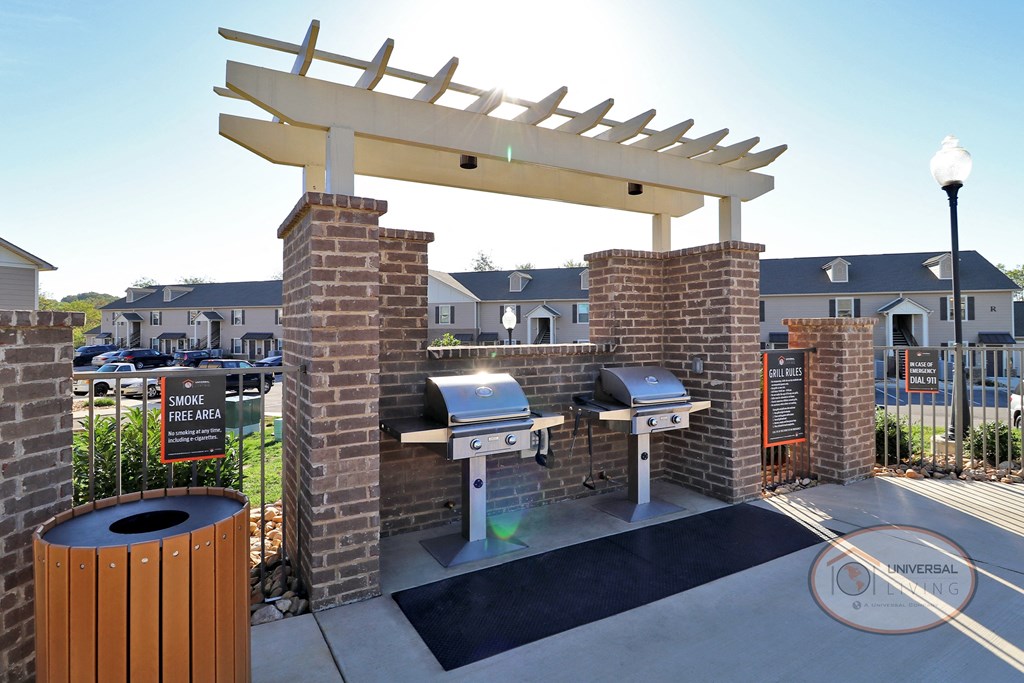 A grilling area with stainless steel grills.