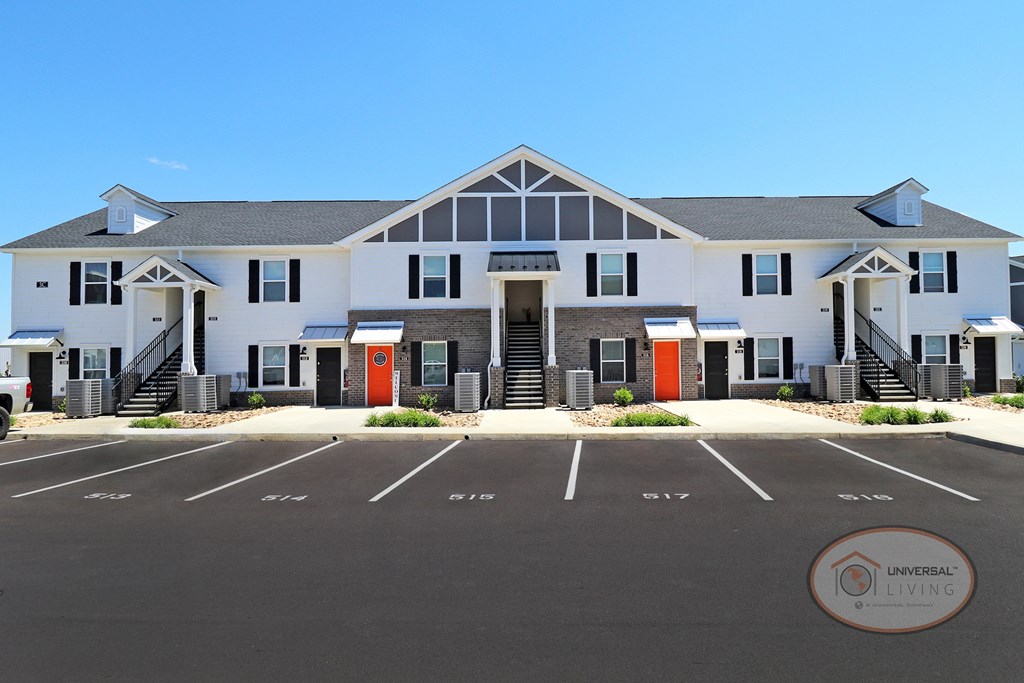 The front of a one bedroom stacked apartment home.