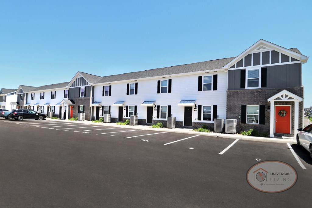 The front of a two and three bedroom apartment home.