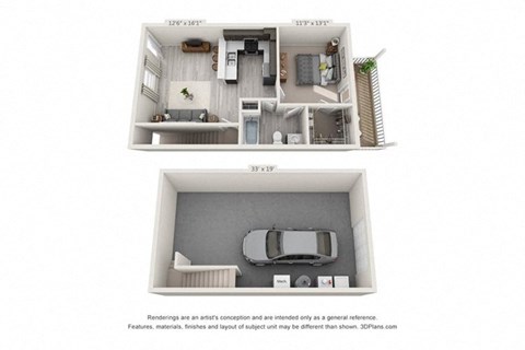 One Bedroom Apartment with Drive Under Garage