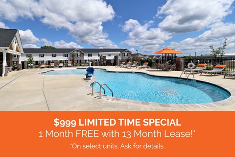 a 999 limited time special 1 month free with 13 month lease on select units
