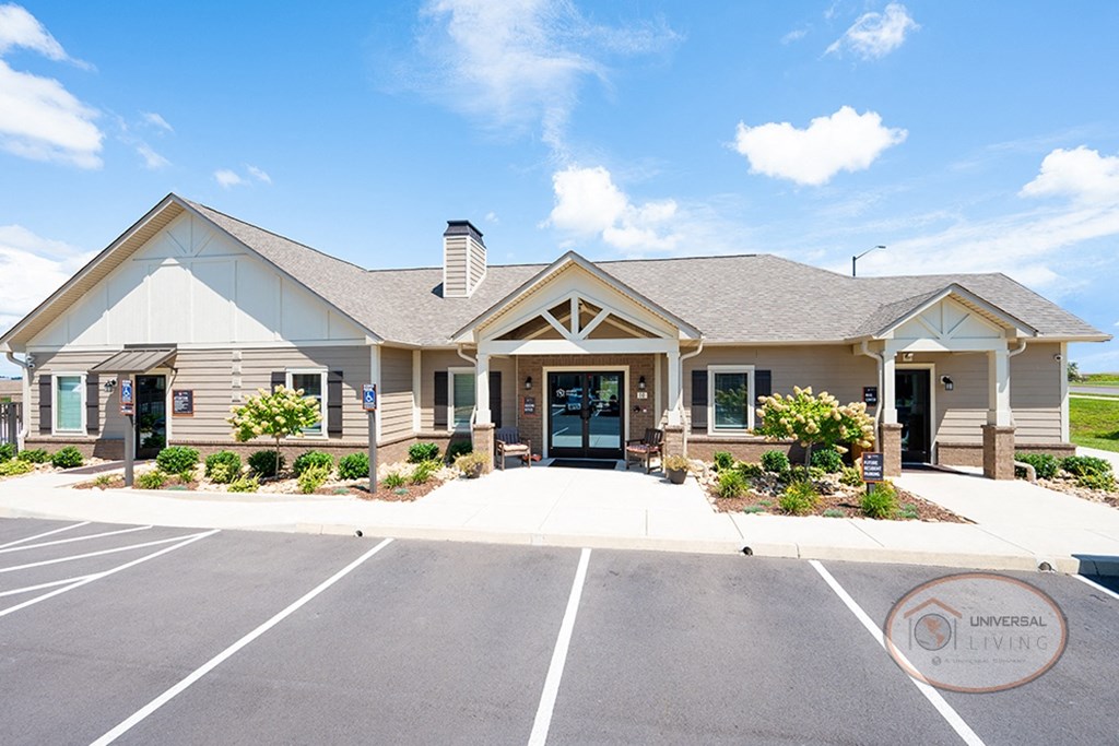 The apartment community clubhouse with ample parking.