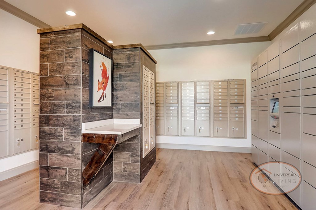 a large walk in closet with a mirror and a sink