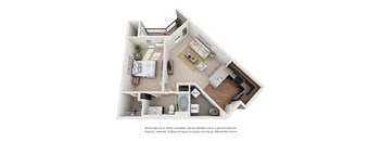 A 3D rendered image of a house layout.