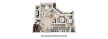 A floor plan of a house with a living room, kitchen, and two bedrooms.