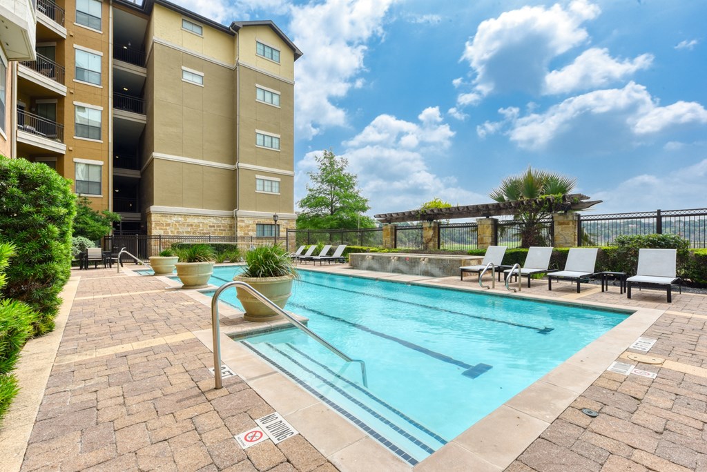our apartments have a resort style pool with lounge chairs